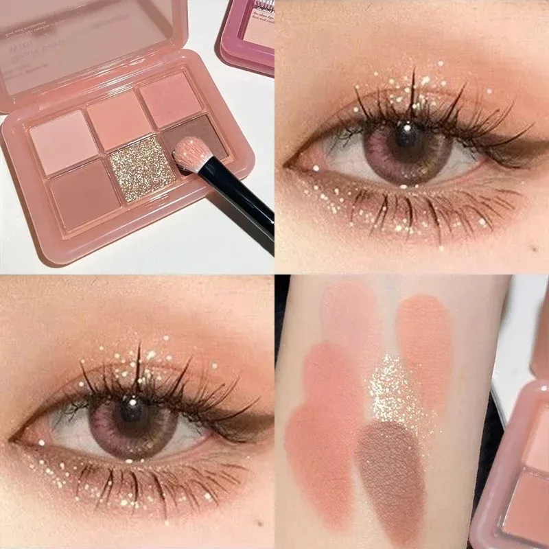 Pink Clear Glitter Eyeshadow Palette Matte Shimmer Orange Brown Shiny 4-Color Eye Shadow Girl Makeup Palette Lasting Cosmetic