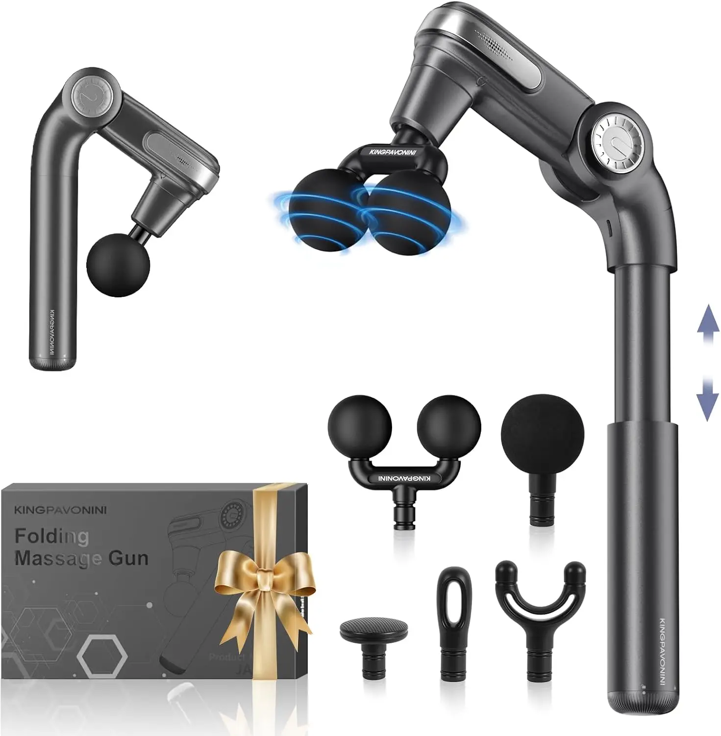 

Foldable Massage Gun with Dual-Ball Head, Adjustable & Extendable Handle for Deep Tissue Pain Relief, Portable Percussion Gift