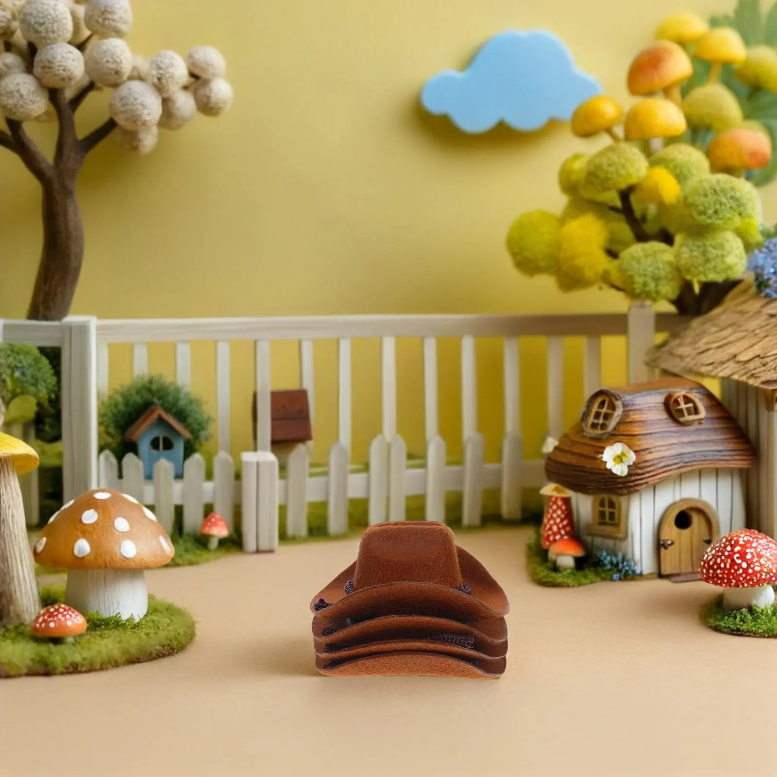 4 piezas de pequeños sombreros artesanales de vaquero, centros de mesa para mesas, figuras de fiesta, artículos en miniatura