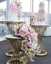 Wedding Party Dessert Table, Golden Cake Stand, Flower Arrangement Props, Decoration Supplies, 1 Pc, 3Pcs