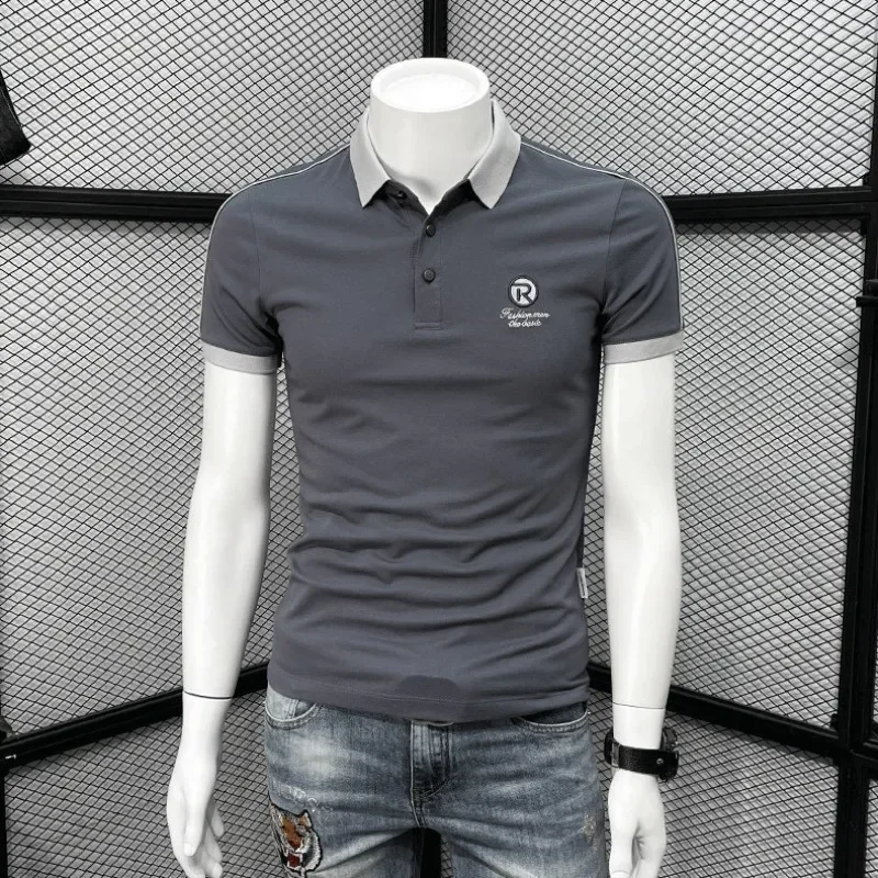 

Mens with Collar T-shirt Skinny Embroidery White New in Tops & Tees Wholesale Basic Elastic Xl Aesthetic 5xl Male Polo Shirts