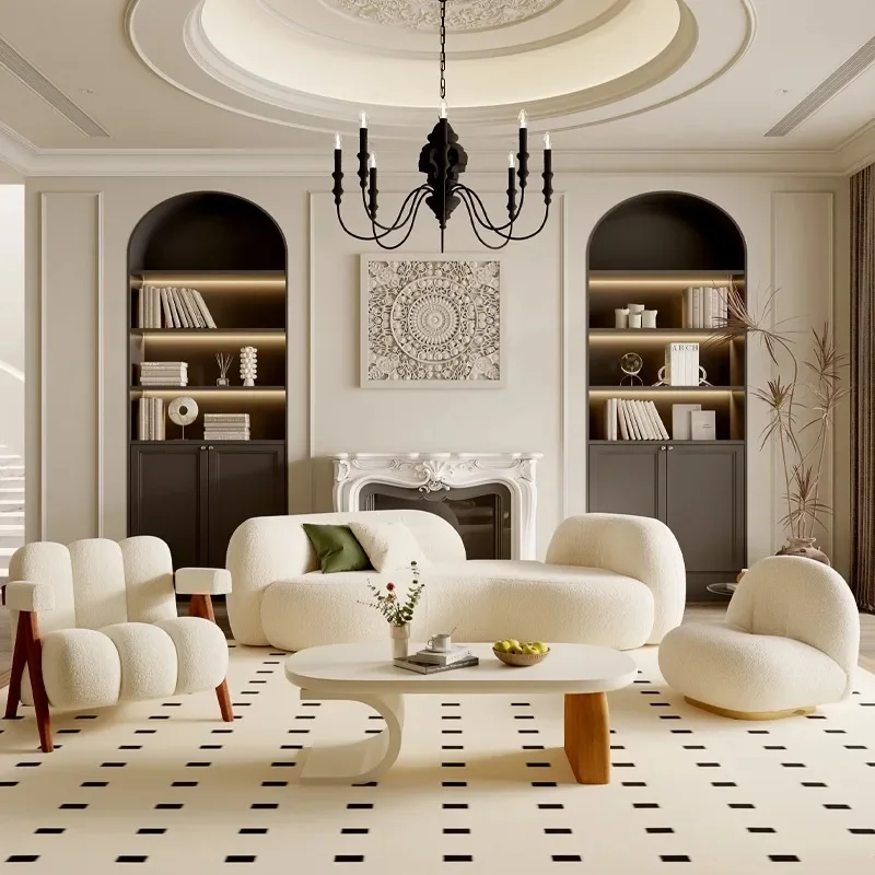 Modern Corner Sofa Set with Velvet Upholstery and Puffs for Living Room - Stylish Cloud Design for Home Lounge Furniture