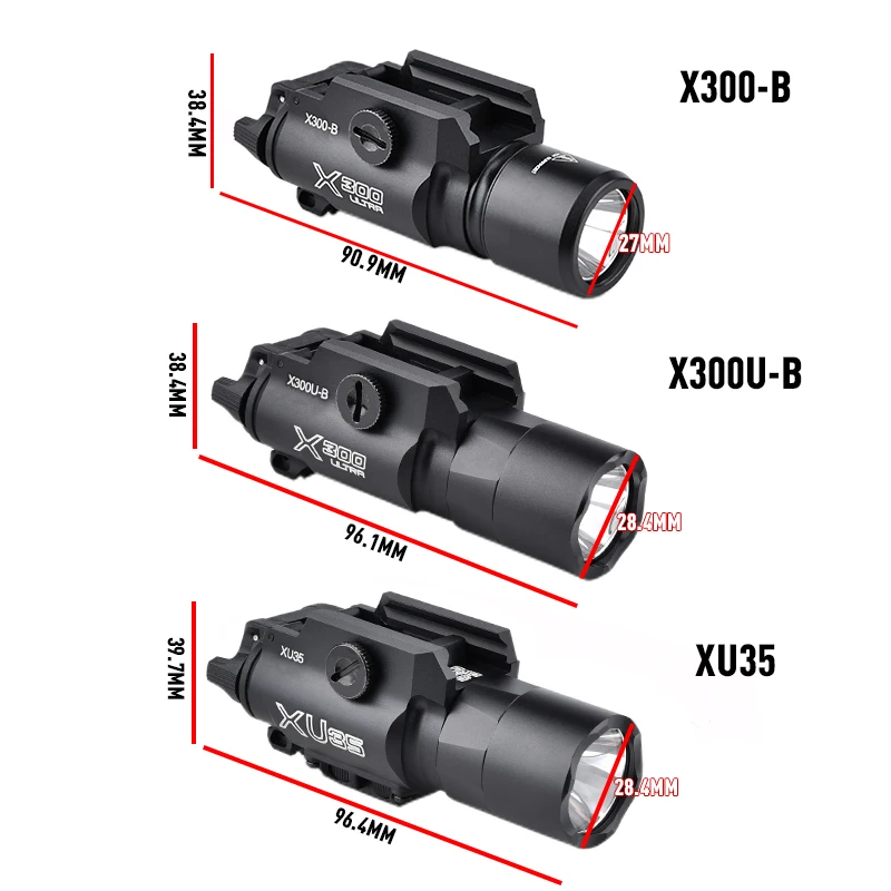 WADSN Tactical X300 X300U Metal Hanging Pistol Flashlight Strobe LED Fit 20mm Rail Airsoft X300-B X300U-B XU35 Hunting Gun Light