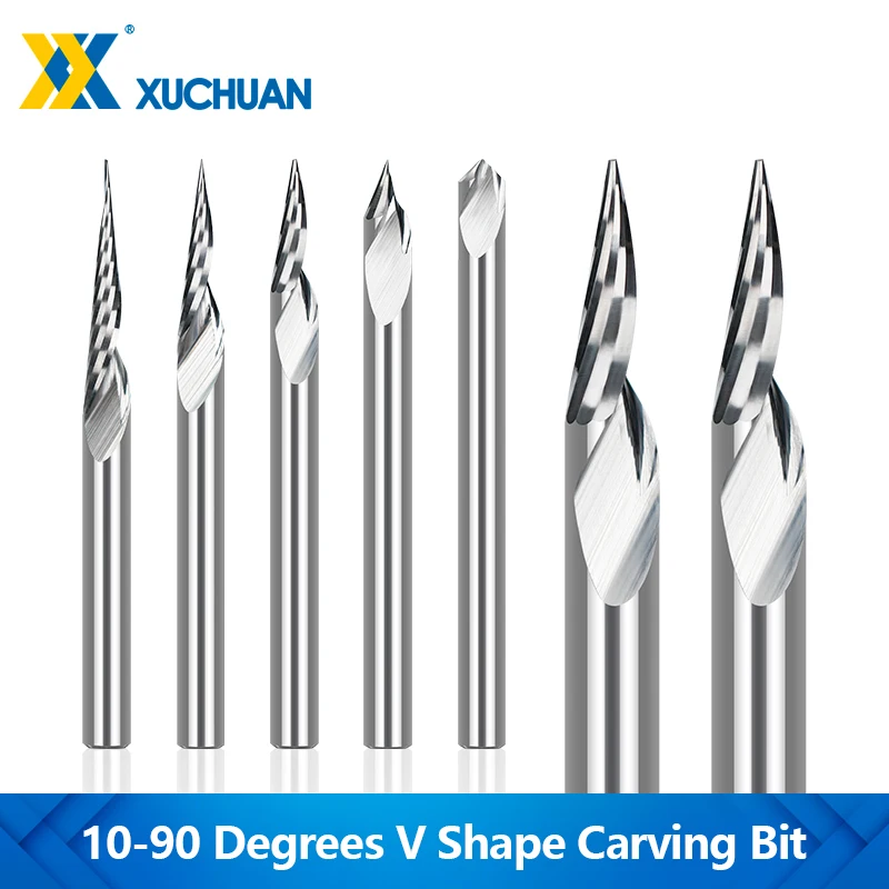 

3D PCB Engraving Milling Cutter 3.175-6.35mm Shank V Shape Carving Bit 0.1-0.3mm 10-90 Degrees Carbide CNC Router Bit Tipped