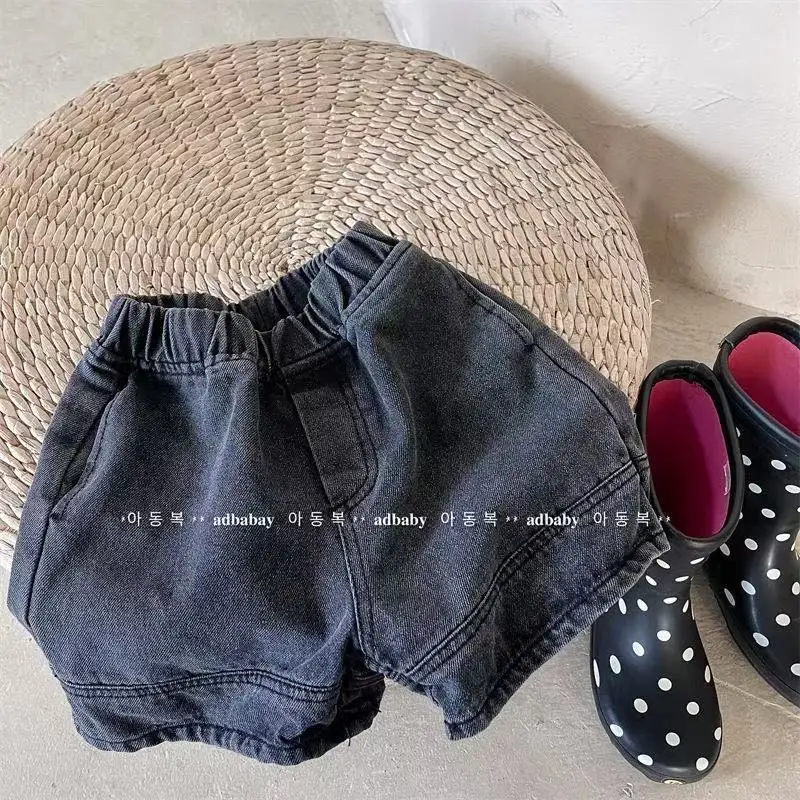 2026 New Boys and Girls Baby Summer Denim Shorts Patched Solid Color Short Pants for Kids Toddlers Korean Pants