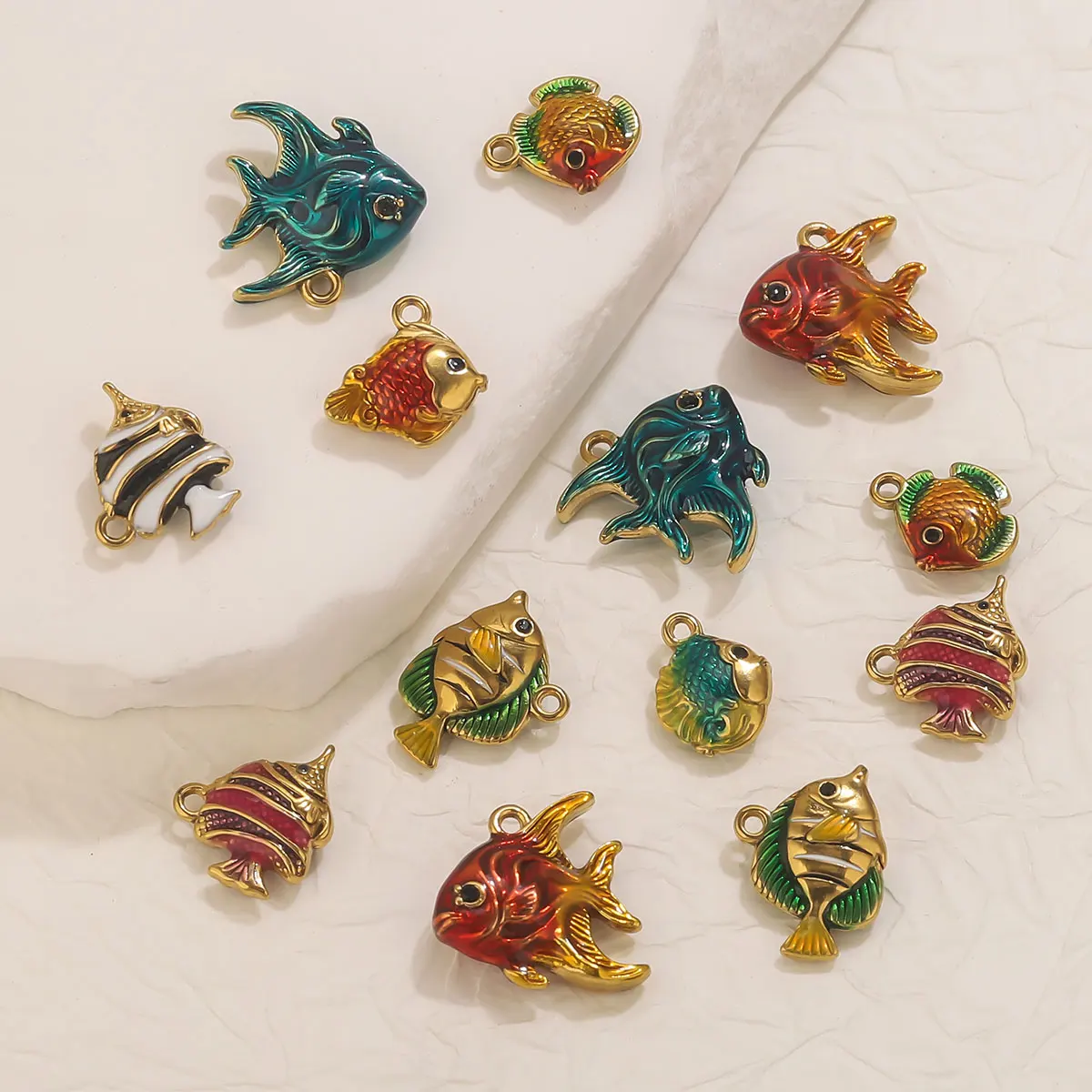 4pcs Stainless Steel Enamel Ocean Fish Charm PVD Gold-plated DIY Necklace Bracelet Jewelry Making Material Accessories Wholesale view 4