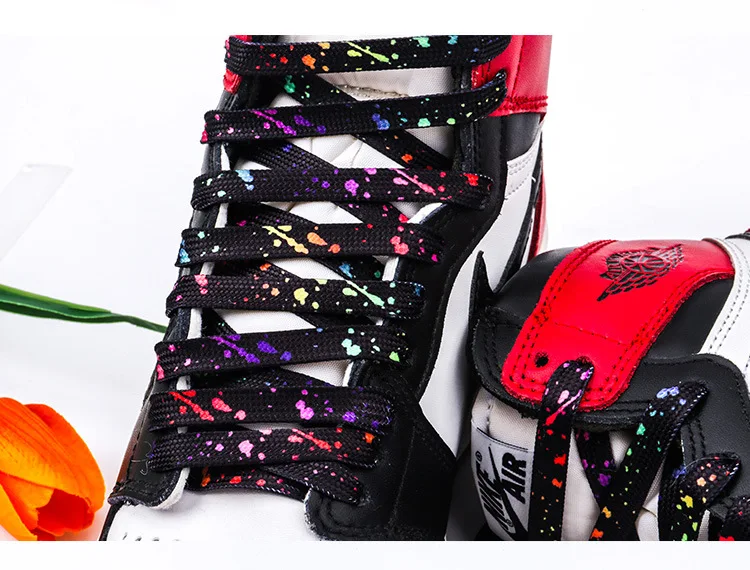 Schuhbänder für Sneaker, flach, mit Goldprägung, Tintenfleck-Druck, bunte Schuhbänder mit Tintenfleck-Motiv, handbemalte Basketball-Schuhbänder für AF1. – Detail 18
