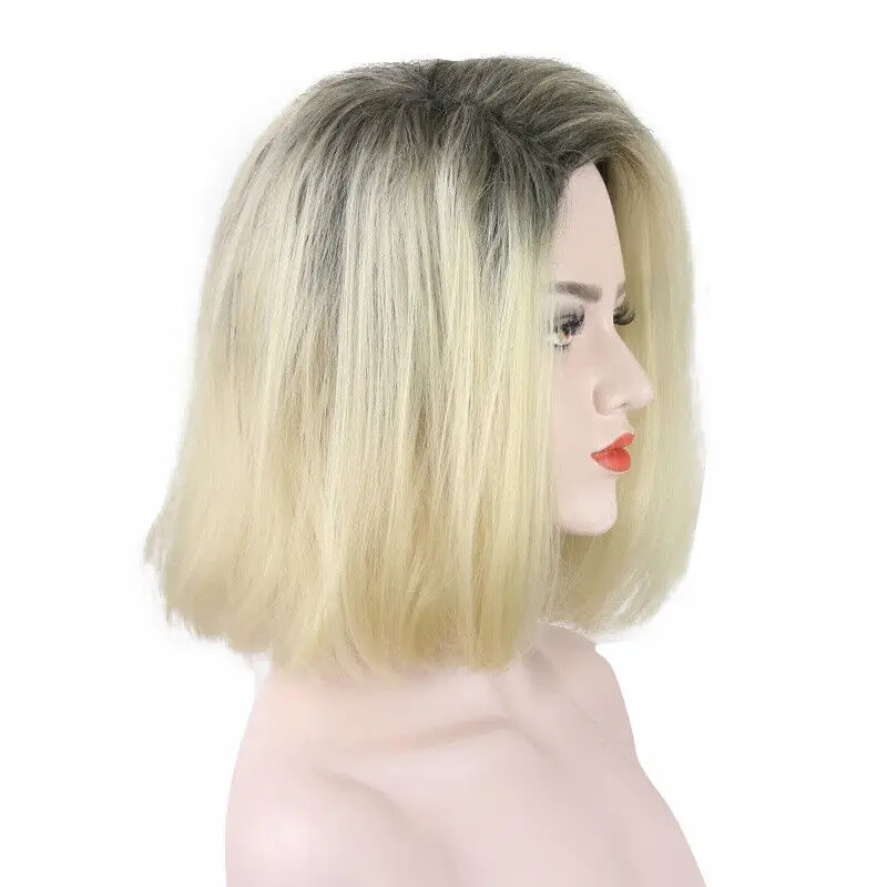 Peluca de cabello humano corto para mujer, Color mezclado, Beige