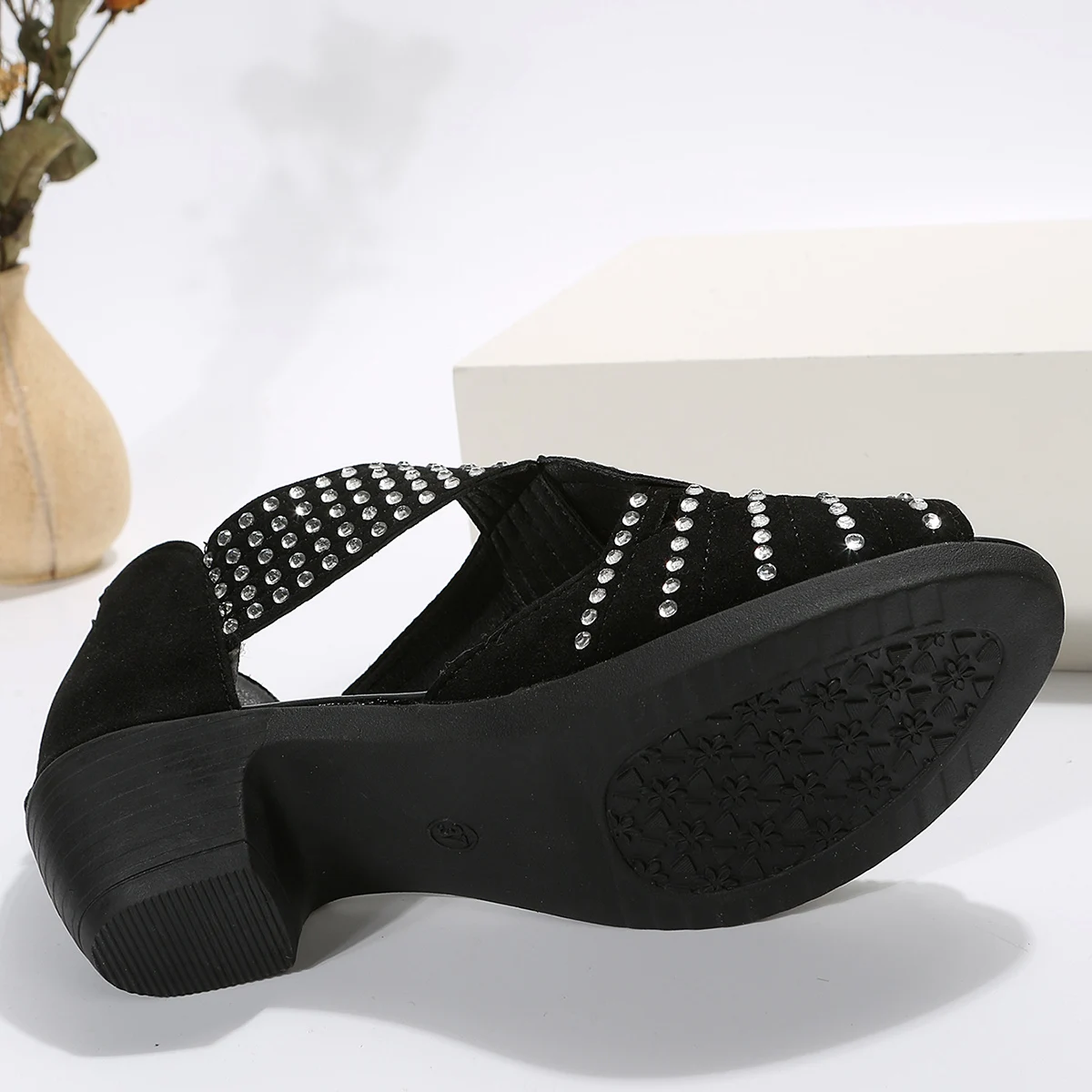 2026 Neue Modische Bequeme Tanzsandalen für Damen mit Strass-Reißverschluss und Kristallen, Indoor-Schuhe mit Offener Spitze – Detail 12