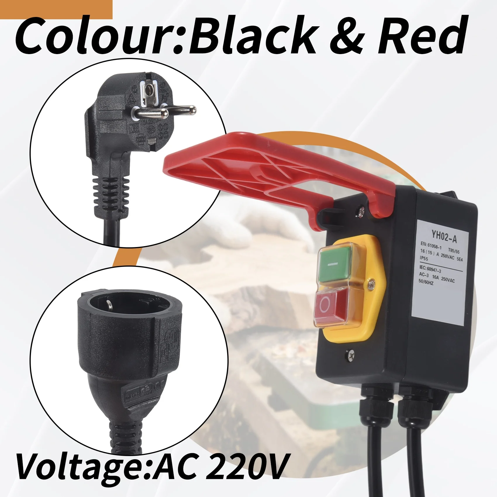 220V Single-Phase On/Off Switch, Safety Switch, Zero Voltage Switch With Socket, Emergency Off Switch EU Plug