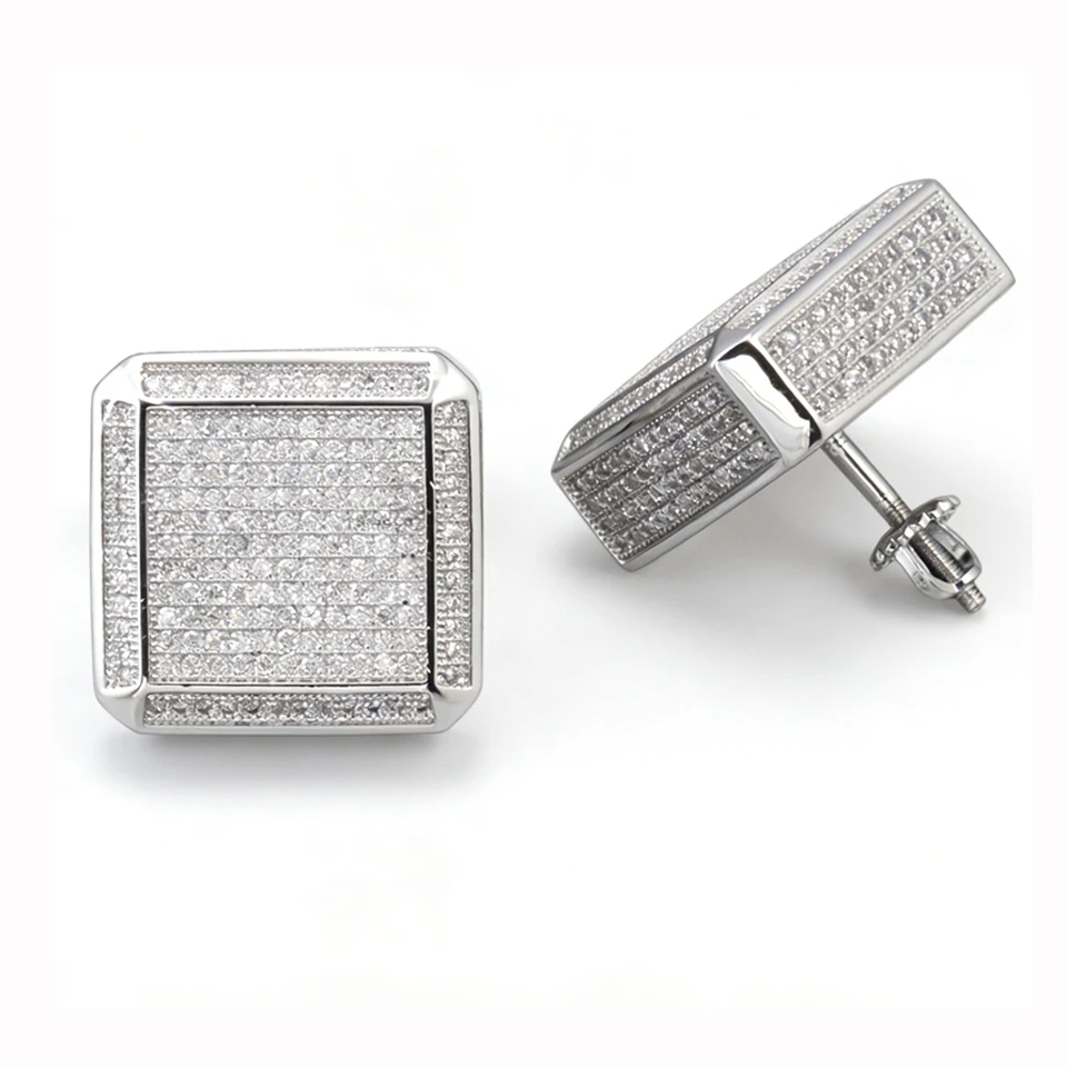 

VANAXIN Luxury Square Stud Earrings for Men Women Iced Out Cubic Zirconia Paved Hip Hop Screw Back Bling for Party