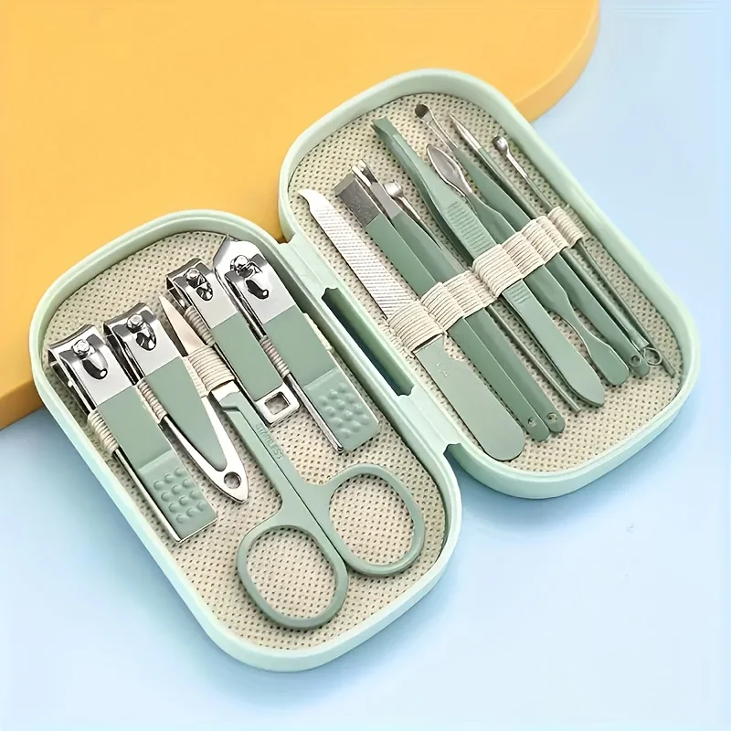 Kit de soins des ongles et des pieds en acier inoxydable, avec pince à cuticules, ensemble en boîte Portable, outils de manucure en acier inoxydable, coupe-ongles, 14 pièces