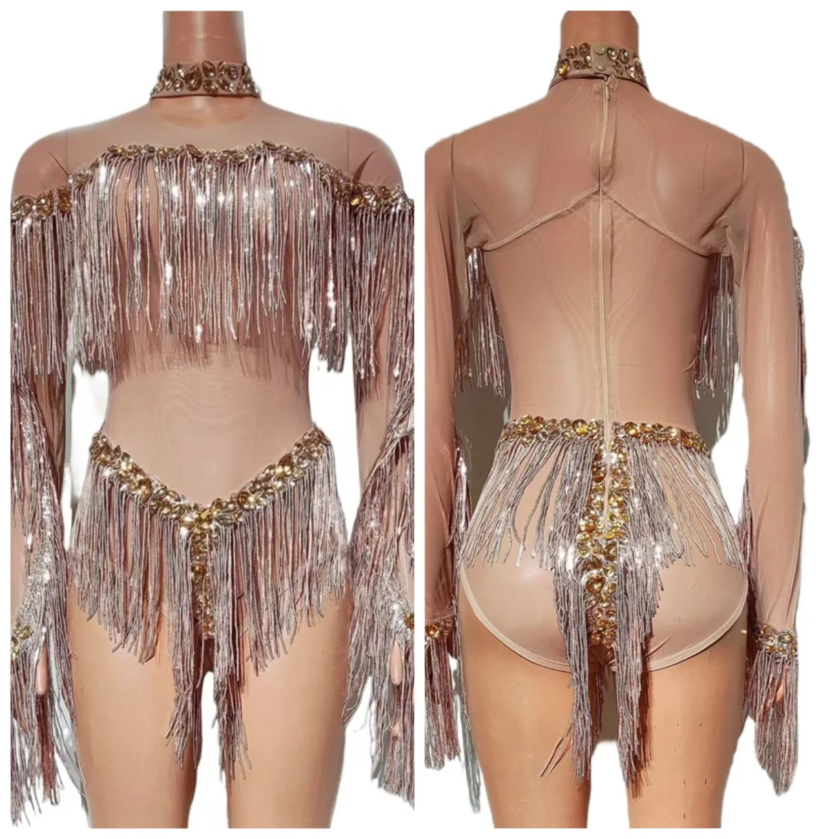 عرض ارتداء سحب الملكة الزي مثير جوجو راقصة زي المرأة Godl الراين مهدب ارتداءها ملهى ليلي القطب ملابس الرقص