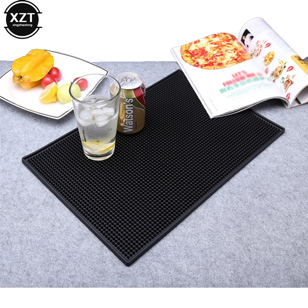 Thicken 1cm Anti Slip Bar Mat Rubber Avoid Spill Mat Bar Runner Glass Drip Tray Beer Drink Rail Coffee Baristal Making Pad Black