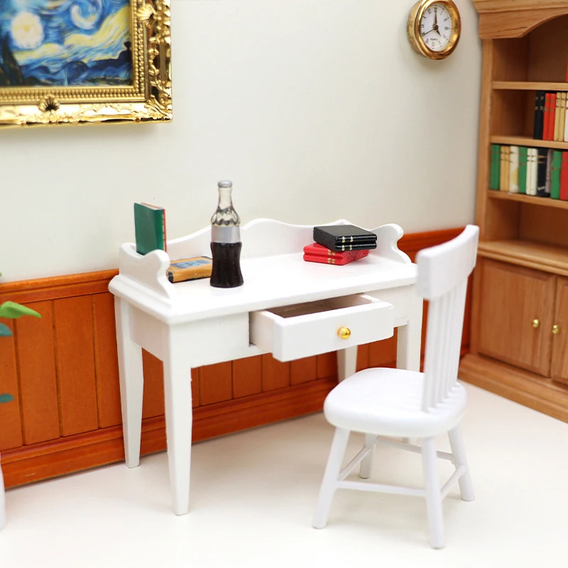 1:12  1:12 Dollhouse MiniatureDesk Table Office Des Furniture Model Ornaments Office Desk Living Room Home Decor Toy