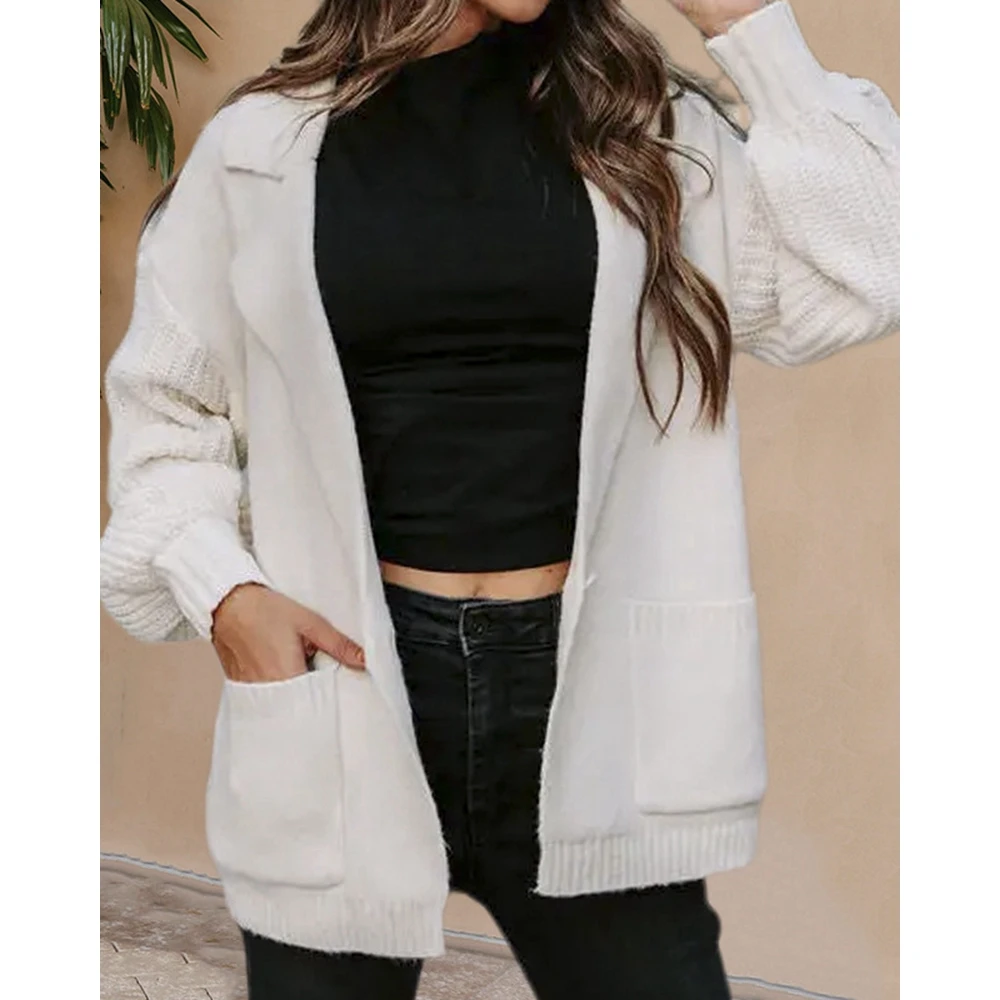 Winter Womens Casual Ribbed Knitted Stitching Nothched Coat Femme Sweet Pocket Front Single Button Blazer Jacket traf Outfits