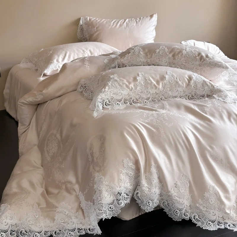 French romantic Tencel four-piece set, cool bedding, light luxury and high-end in summer