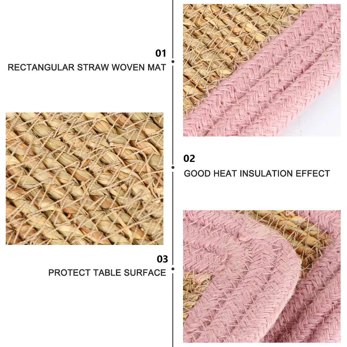 

1Pcs Heat Insulation Straw Woven Placemat Non-Slip Dining Table Mat Pot Holder Kitchen Accessories Pink Edge Table Mat