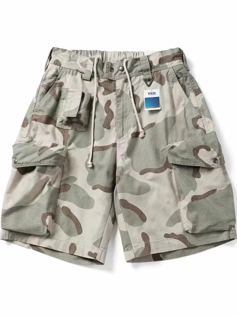 

Свободные камуфляжные шорты в японском стиле, однотонные, с множеством карманов, рабочая одежда, повседневные летние шорты длиной до колена