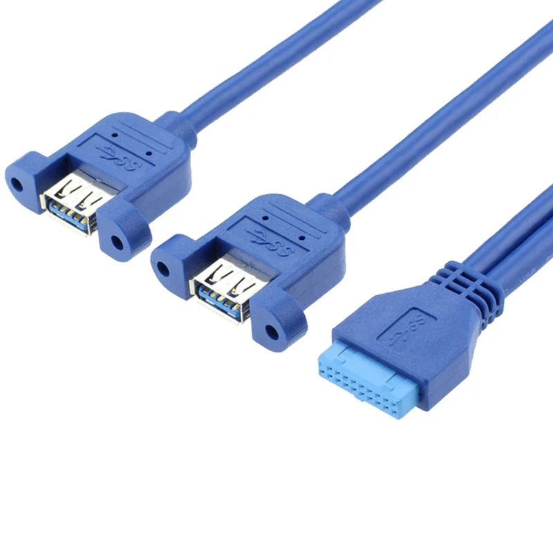 Cable de instalación de placa base de ordenador, adaptador de agujero de tornillo, doble USB 3,0 A hembra, 2 puertos A USB 3,0, 20 pines, 50cm