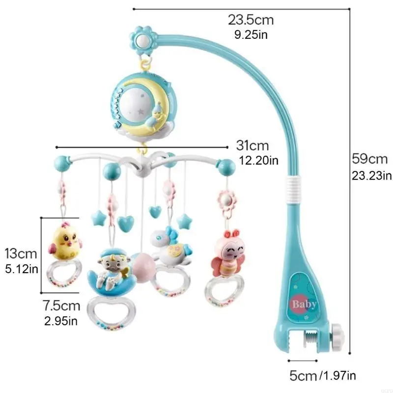 Q6PD Baby Musical Crib Mobile with Projector Hanging Rattle Remote Control Music Box