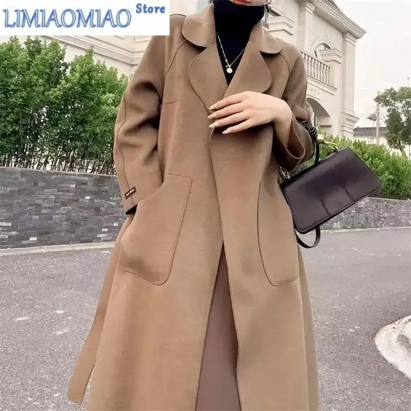 

New Autumn/Winter High end Double sided Wool Coat Women's Mid length Korean Loose and Slim Tight Knitted Wool Coat Vintage