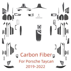 For Porsche Taycan 2019-22 Carbon Fiber Steering Wheel Air Panel Door Handles headlight switch Cover Sticker Accessorie