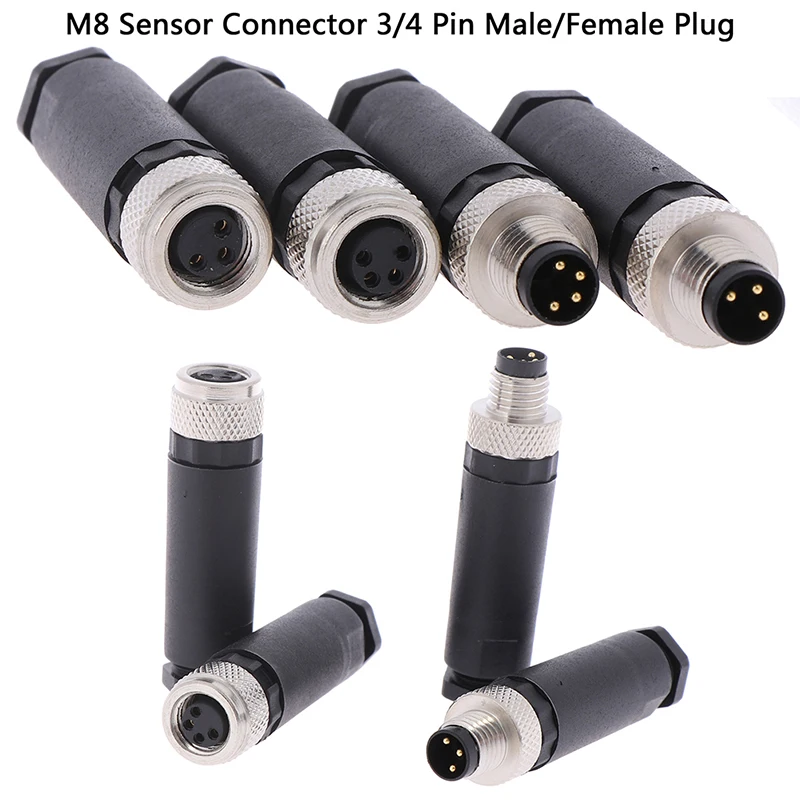 1Pc M8 Sensor Connector 3/4 Pin Male/Female Straight Angle Plug