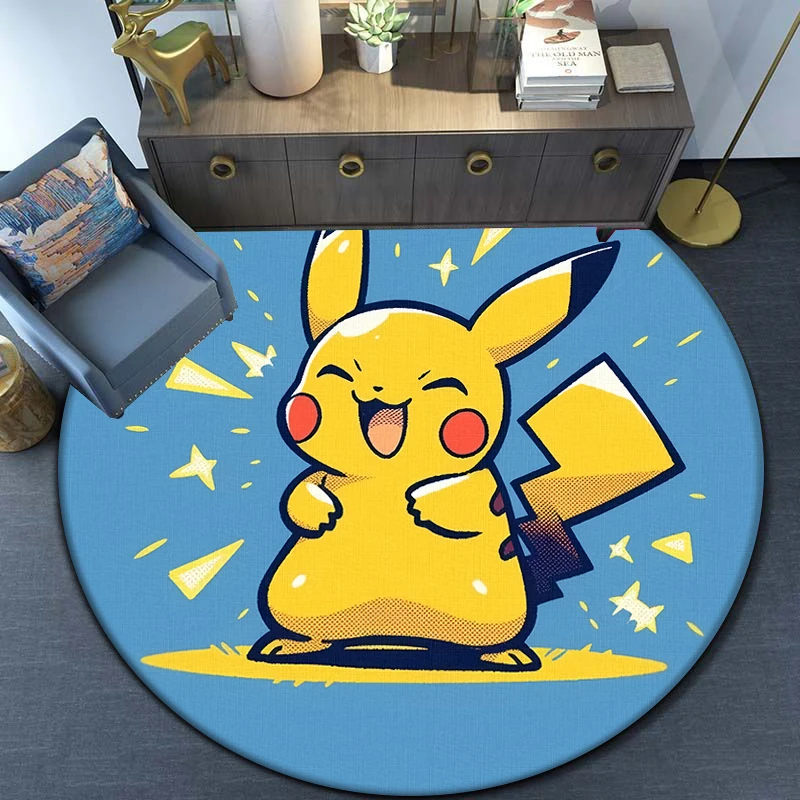 Pikachu the hottest animecartoon Round Carpet for Living Room Rugs Camping Picnic Mats Flannel Anti-Slip Rug Yoga Mat Gifts,