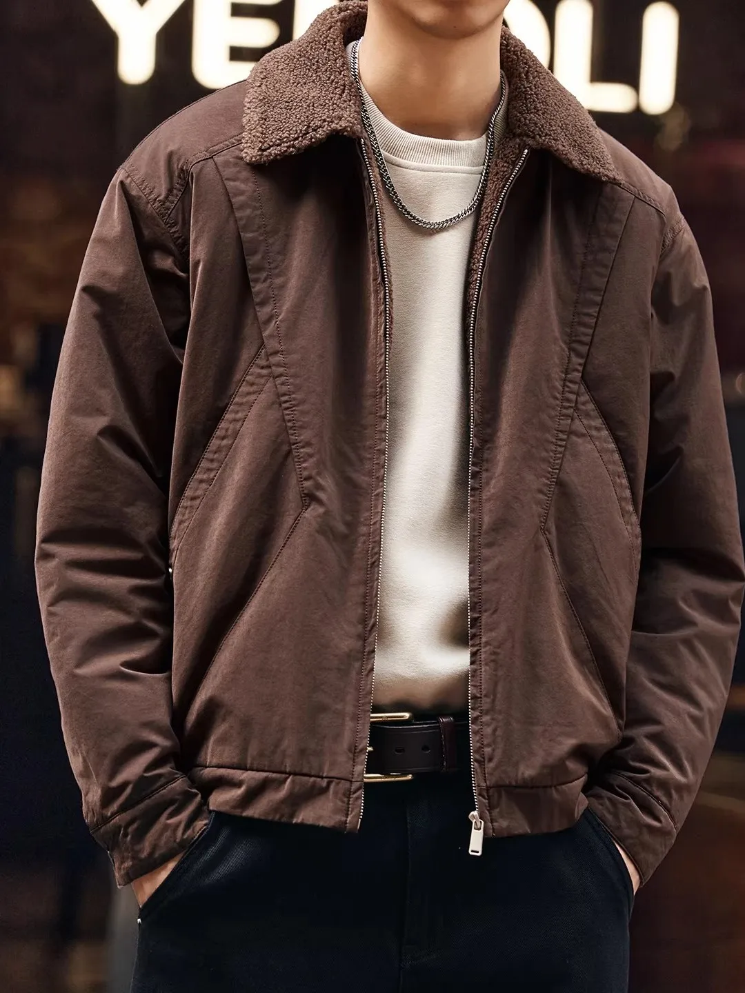 

Large Size American Sle Mountain Eagle Lamb Fur Collar Heavyweight Cotton Workwear Men's Winter Coat Warmth Insulation Jaet