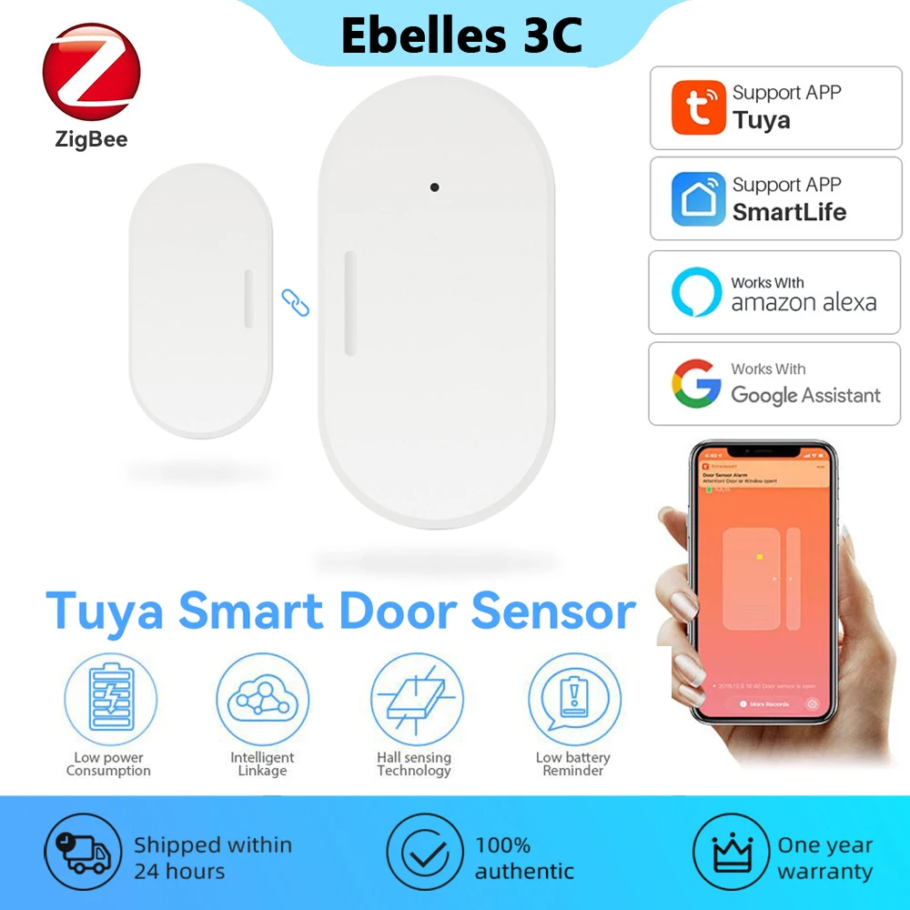Tuya Cửa Cảm Biến Cửa Sổ Zigbee Mini Kết Nối Không Dây Cảm Biến Tách Cửa Nhà Thông Minh Bảo Vệ An Ninh Làm Việc Với Alexa Google Home