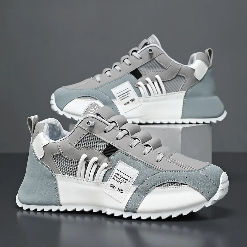 

Мужские кроссовки, новая сетчатая кожаная обувь с дышащей толстой подошвой, спортивная повседневная обувь увеличенного размера