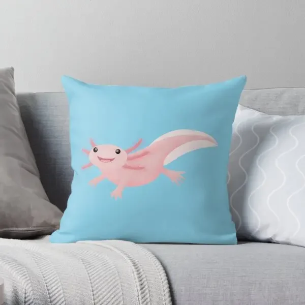 Cute Pink Happy Axolotl  Printing Throw Pillow Cover Decorative Home Bedroom Anime Bed Square Soft Pillows not include One Side