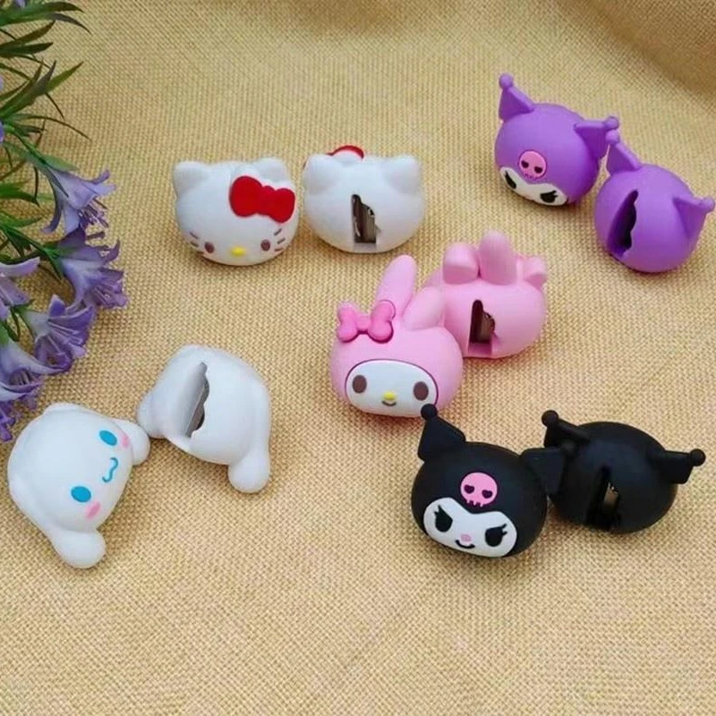 24/48pcs Sanrio Hello Kitty Melody Kuromi Cinnamoroll Silicone Mini Manual Pencil Sharpener Cartoon Single Hole School Supplies