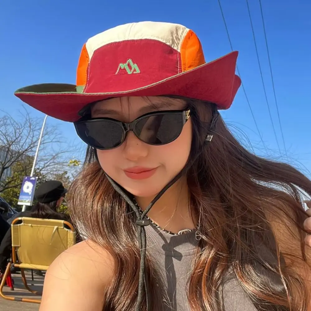 

Polyester Contrasting Color Bucket Hats Adjustable UV Protection Color Matching Mountaineering Caps Foldable Breathable