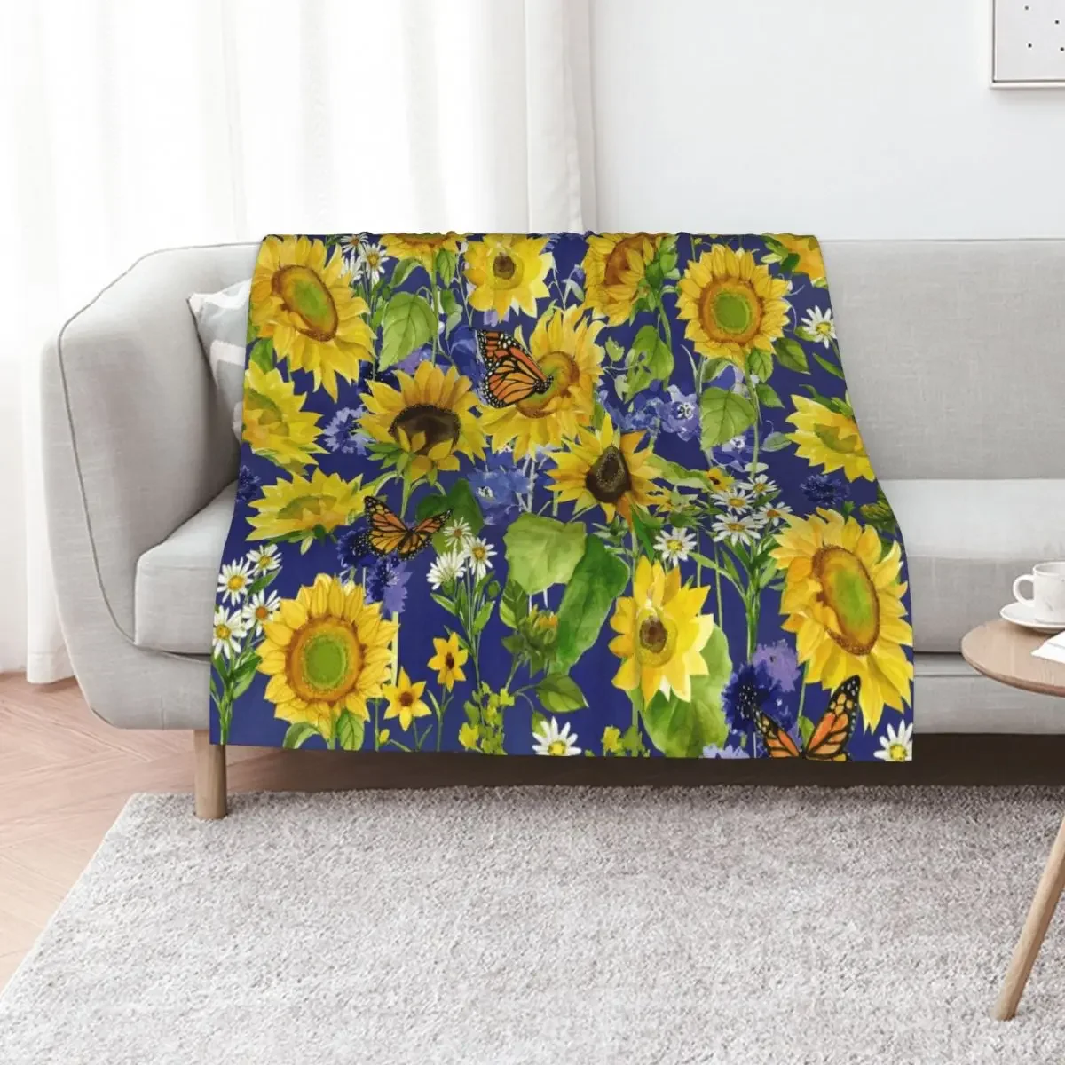

Sunflowers and butterflies classic floral Throw Blanket Luxury Designer Thins Quilt Bed Blankets