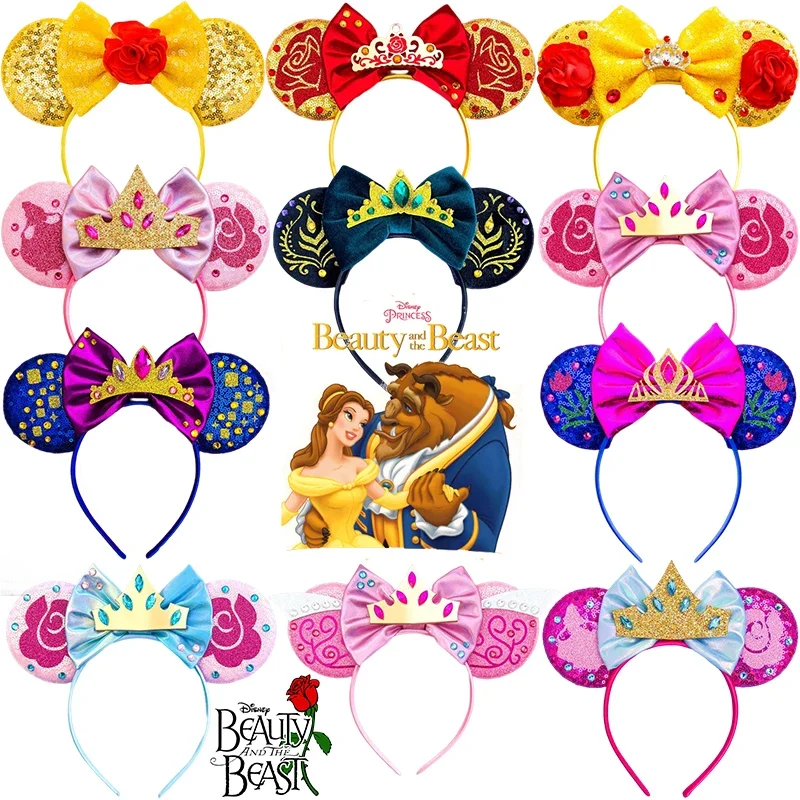 Disney Beauty and the Beast Hair Accessories For Women Enchanted Rose Ears Headbands Girls Cosplay Crown Bow Belle Hairband Kids