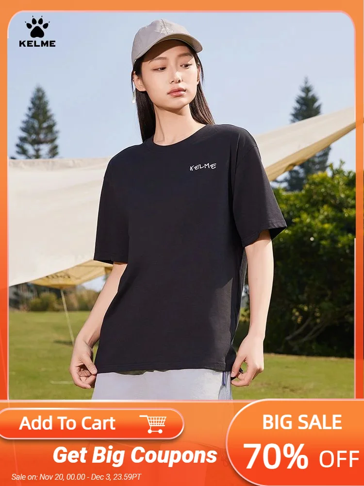 

Kelme Men's Checkerboard Short-sleeved Outdoor Running Quick-drying T-shirt Loose Round Neck Breathable Football Top