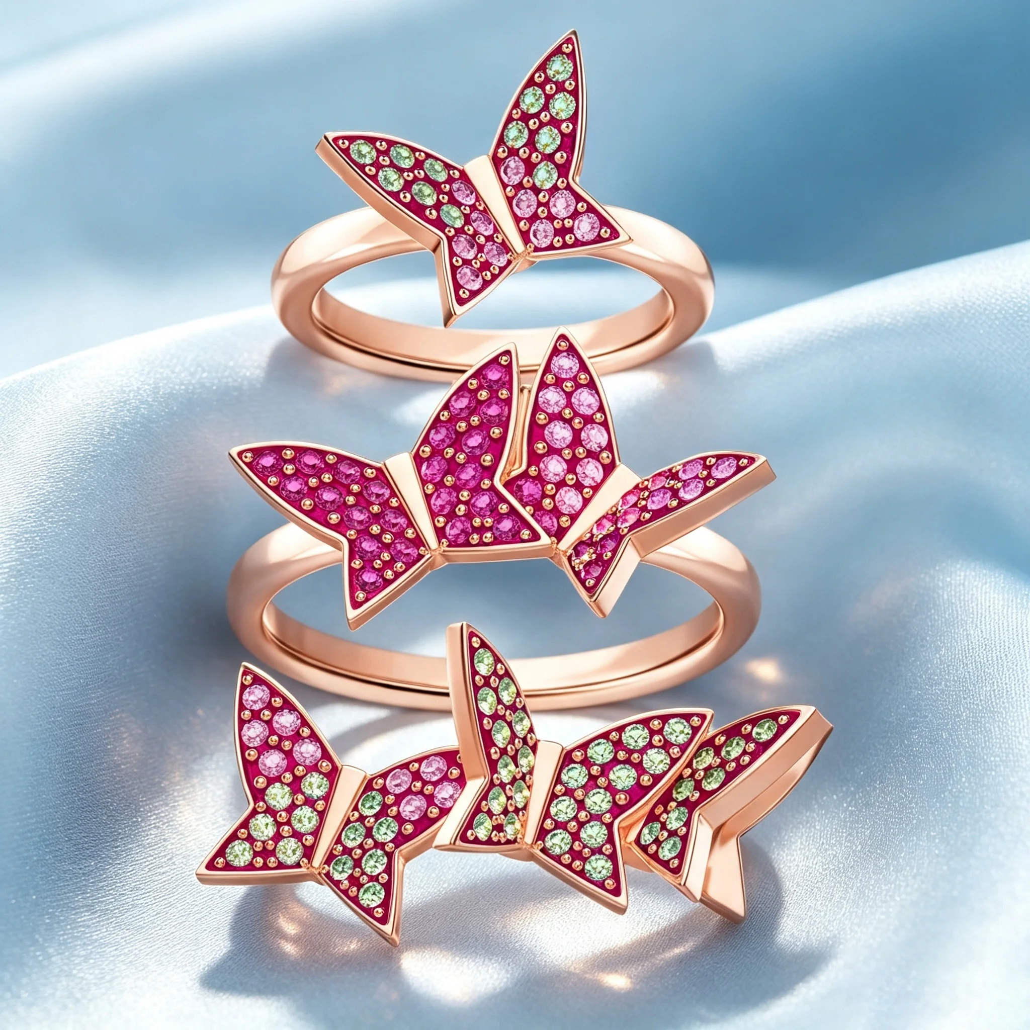 Women's Multilayer Stackable Open CZ Butterfly Floral Ring