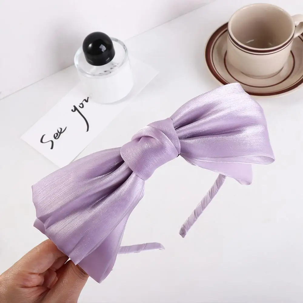 Girls Elegant Mesh Barrette Headwear Headress Bright Silk Hairband Bow Hair Hoop Women Headband Korean Style Hairband