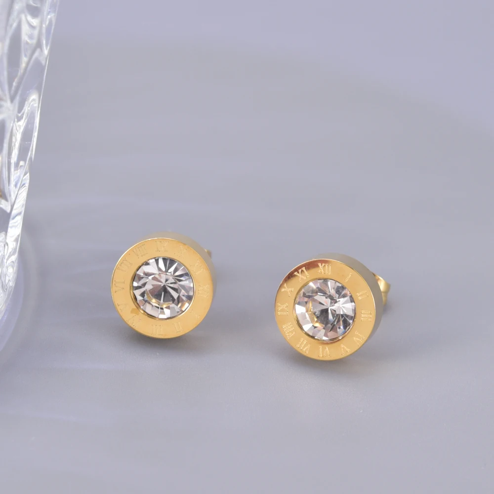 E62 brincos de zircão de aço titânio com numeral romano, brincos femininos definidos com diamantes