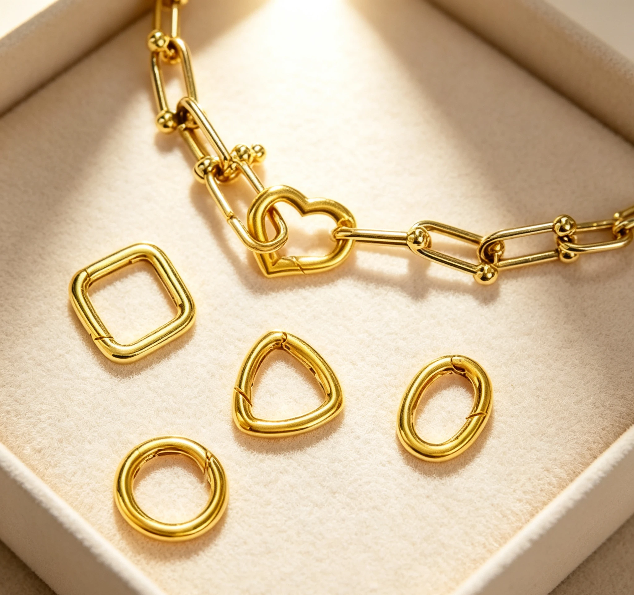 18k gold clasp  diy jewelry parts fine gold gold circle clasp square shape heart shape Giving gifts for friends