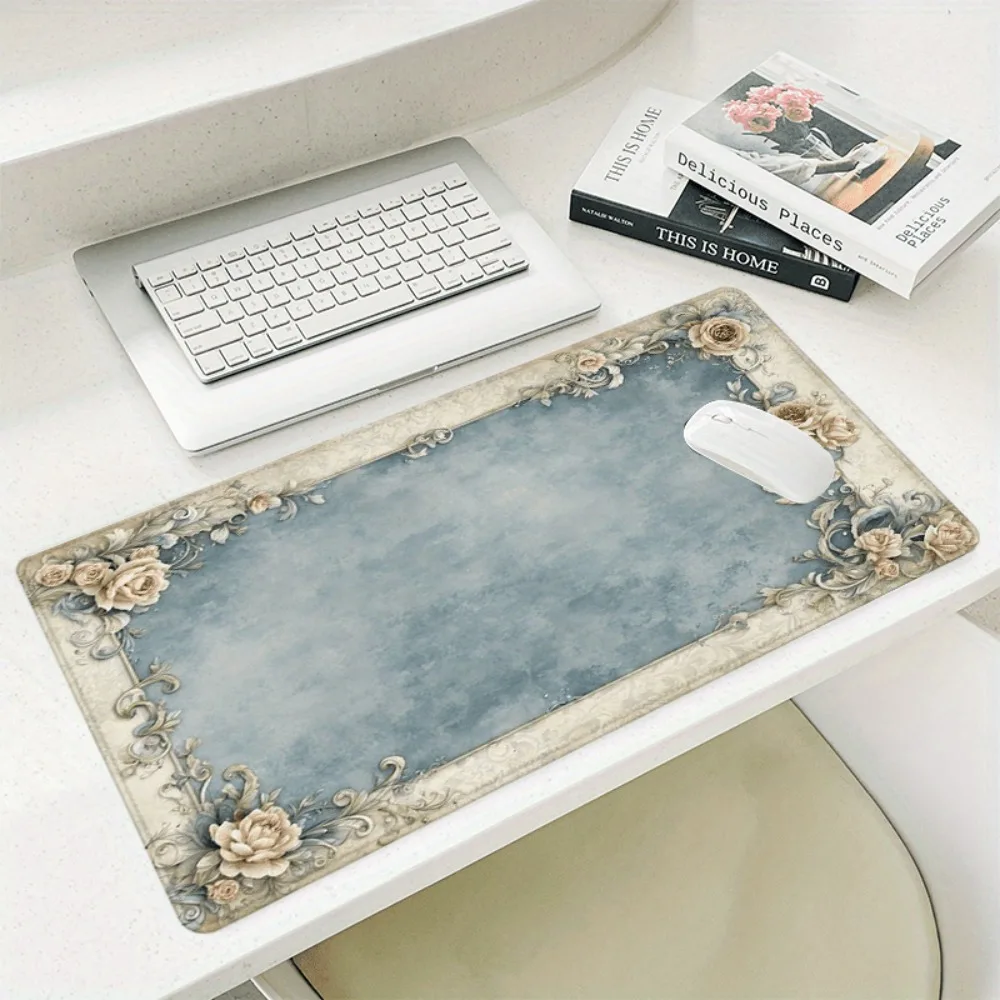 Tapis de souris rétro rose blanc - avec base en caoutchouc antidérapante, accessoires de bureau, tapis de souris