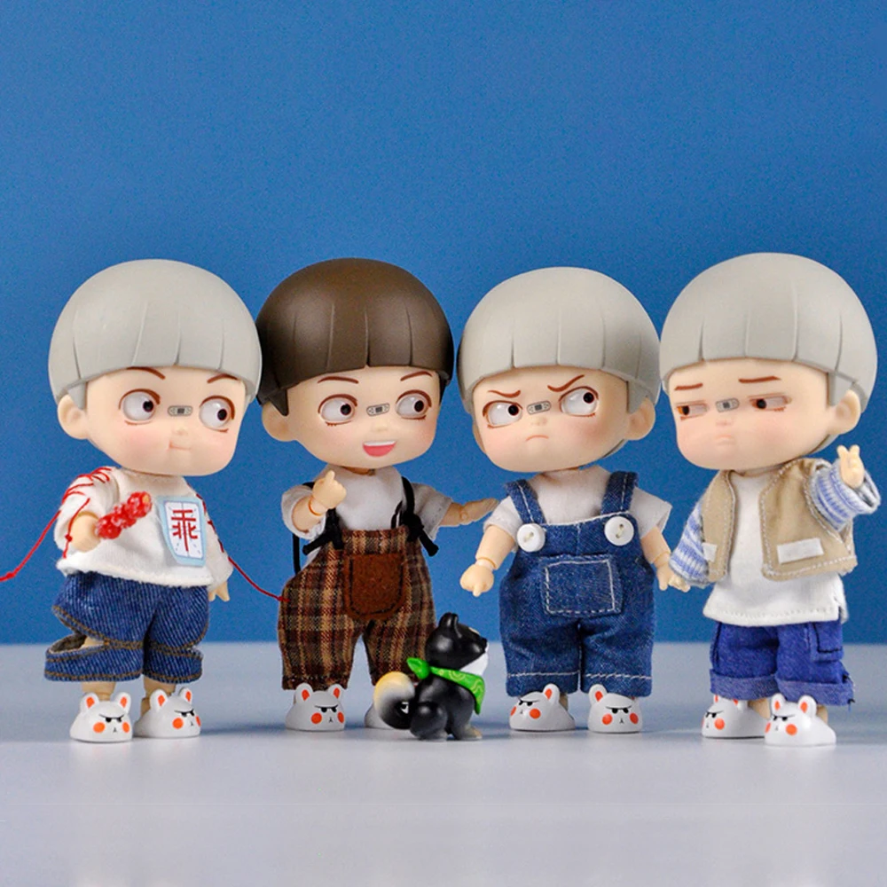 

H01-A228 children handmade toy 1/12 bjd ob11 GSC P9 UF doll clothes Short sleeved denim strap pants set