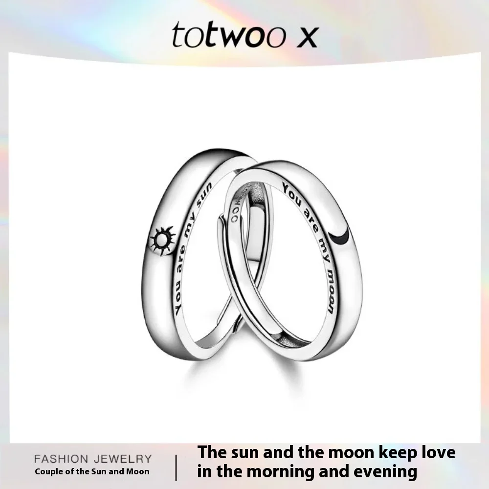 

totwooX Sun and Moon Couple Ring Silver Ring Light Luxury Niche Design Open Lover Gift New