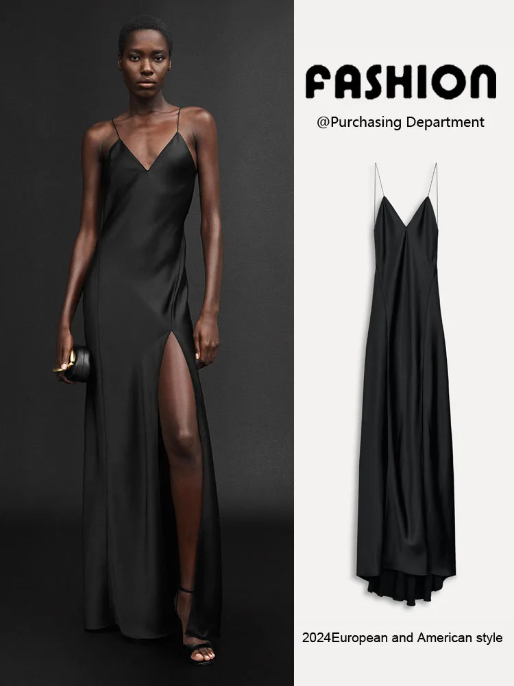 

Summer New Arrival Women's Long Svel Silk Satin Gown with Side Slit Ele Off-oulder Strap Dr ZA2025
