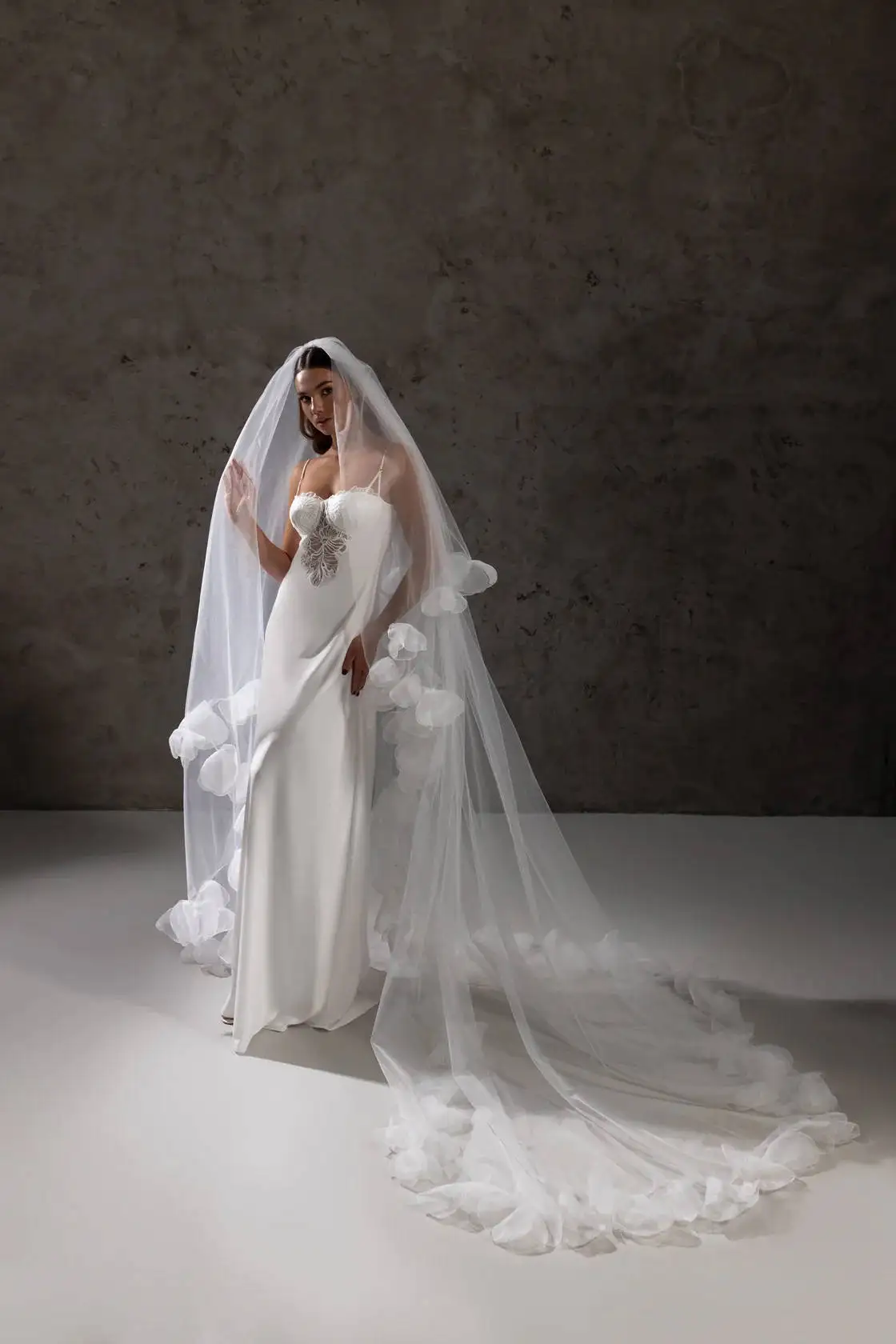 Princess Wedding Veil 3D Appliques Two Layer Long Cathedral Length Bridal Veils Applique Edge Wedding Accessories Custom Made