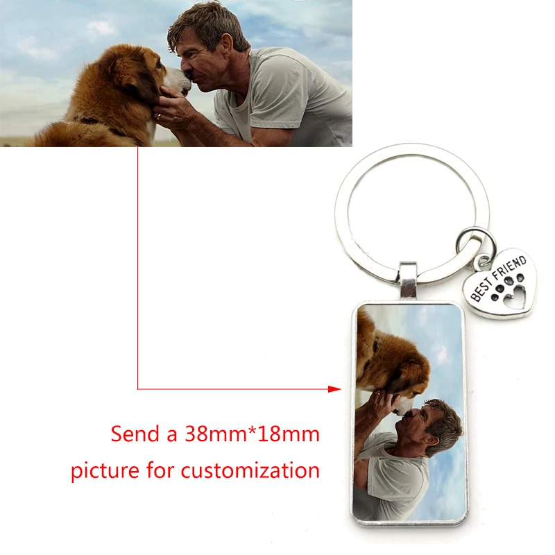 

Custom Cute Dog Photo Rectangle Keychain I Love Dog Crystal Pendant Mini Heart Keychain Men Girl Key Favorite Gift Souvenir