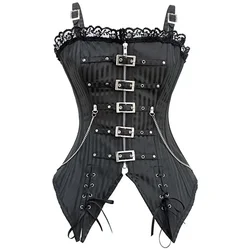 Women Corset Sexy Striped Zip Bustier Sling vest Punk Rock Style Gothic Clothes Body Shaper Slimming Corselet