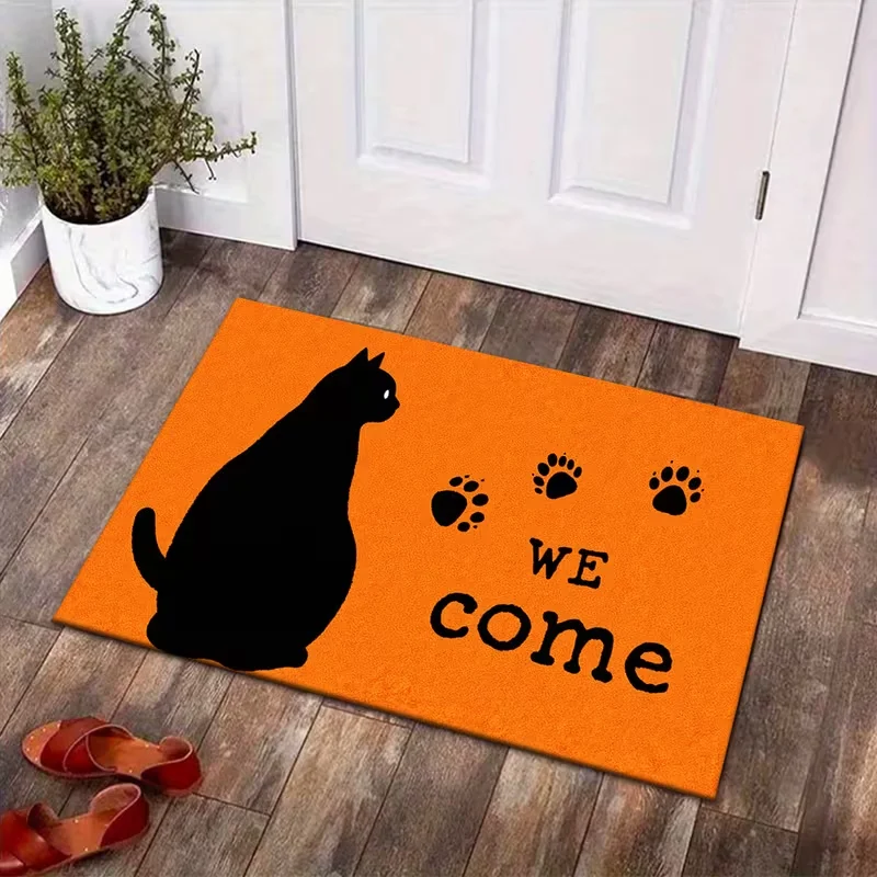 Funny Black Cat Paw We Come Doormat Non Slip Entry Rug Cute Feline Design Mat Front Porch Decor